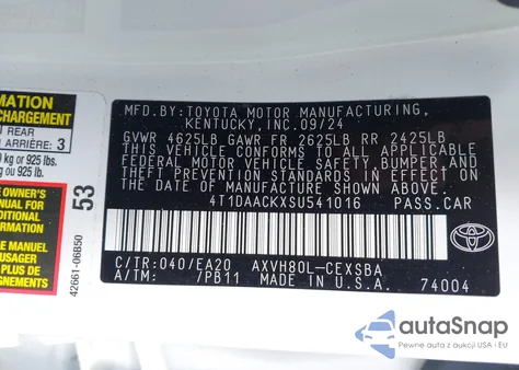 2025 Toyota Camry Se из США, поврежденный, VIN 4T1DAACKXSU541016